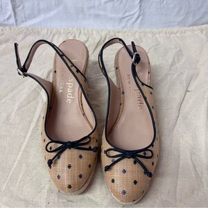 Kate Spade Tan and Black Polka Dot Slingback Wedges 9.5 NWOT